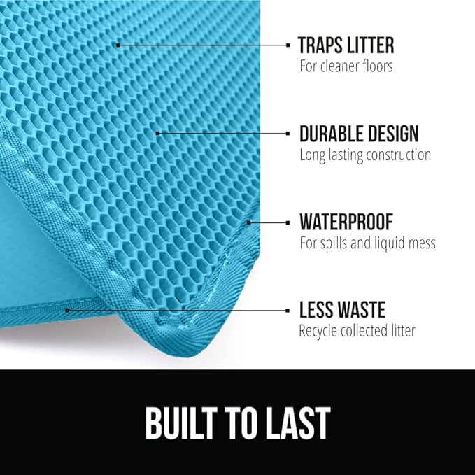 GORILLA GRIP Honeycomb Cat Litter Box Mat, Two Layer Trapping Waste Mats, Soft On Paws, Litter Box Supplies and Essentials for Indoor Cats, Traps Excess, Water Resistant for Floors, 24x15 Turquoise