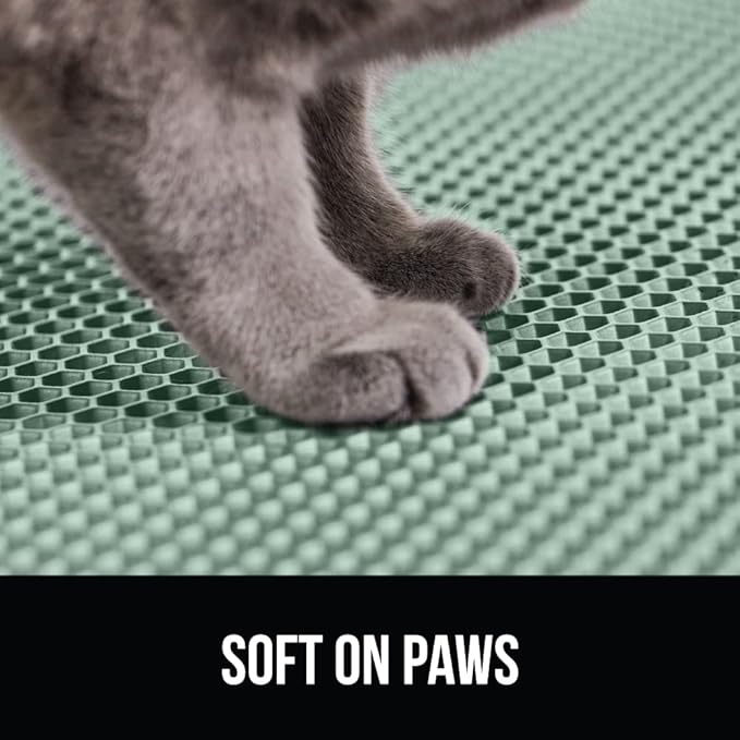 GORILLA GRIP Honeycomb Cat Litter Box Mat, 35x24 Two Layer Trapping Waste Mats, Soft On Paws, Litter Box Supplies and Essentials for Indoor Cats, Traps Excess, Water Resistant for Floors, Sage