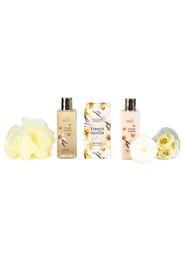 Freida & Joe Elegant 9-Piece Bath Set in High Heel Shoe – Luxurious Spa Gift Basket for Women, Includes Shower Gel, Body Lotion, Bath Salts, Soap Flowers, Bath Fizzer & Sponge (French Vanilla)