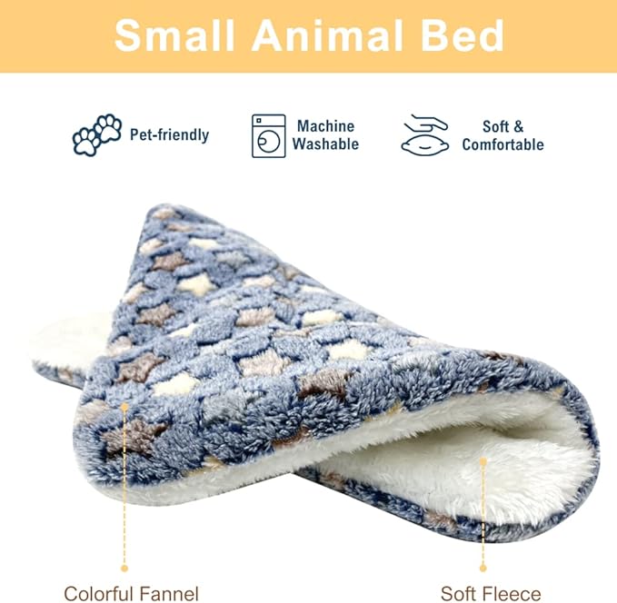 3PCS Guinea Pig Bed Soft Rabbit Bedding Cage Liner Warm Bunny Mats Pee Pads Fleece Blanket Plush Hamster Sleep Beds Ferret Squirrel Hedgehog Rat