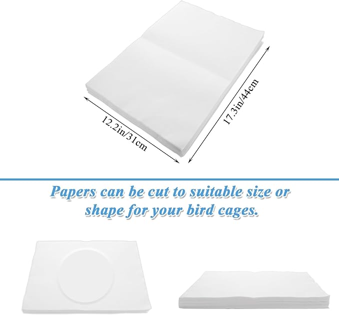 200 Pack Bird Cage Liner Papers, 17x12 Inch Non-Woven Bird Cage Liners Disposable Cage Paper Liners, Precut Absorbent Cushion Pad Mat Accessories for Pet Bird Parrot