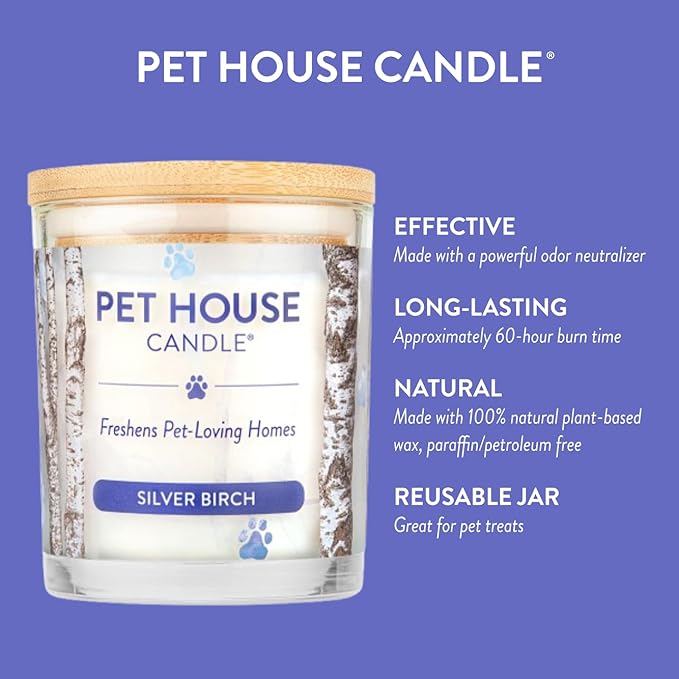 One Fur All Pet House Silver Birch Candle Plant-Based/Soy - Clean Burning Christmas Candles, Long Lasting Pet Odor Scented Candle for The Holiday