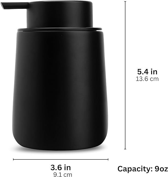 Matte Black Hand Soap Dispenser Pump, 9 oz Rustproof Liquid Dish Soap Dispenser Bottle for Various Places Such as Kitchen, Countertop, and Bathroom