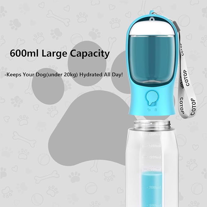 20oz Dog Water Bottle with Food Container & Poop Bag Dispenser | Leak-Proof Portable Pet Water Dispenser with Carabiner Clip | for Walking, Hiking, Travel