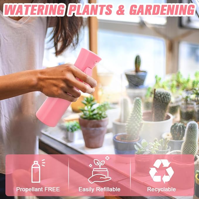 Empty Spray bottles, Spray Water Bottle Fine Mist Refillable, Continuous Spray Bottle for Hair, Skin Care, Planting, Showering Pets, Travel, Cleaning & Home (Pink 2Pack