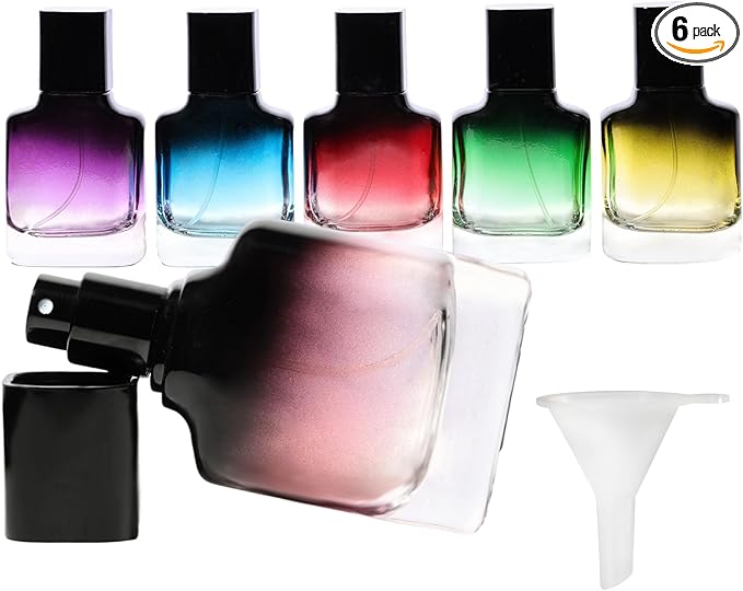 Perfume Bottles Empty Glass Atomizer Sprayer, 6 Pack 30ml Refillable Travel Spray Bottle for Fragranc or Essential Oil, Portable Cologne Atomizers with Dispensing Kit for Handbag, Date