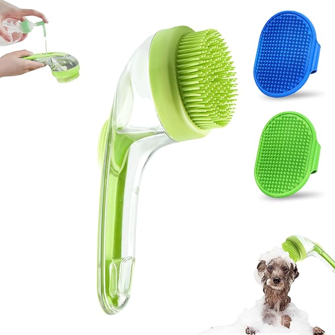 3Pcs Pet Bath Brush,Dog Scrubber for Bath,2 in 1 Dog Bath Brush, Dog Scrubber with Built-in Shampoo Dispenser,Grooming Massage Brush for Long Short Haired Dogs Cats Shower Supplies Set