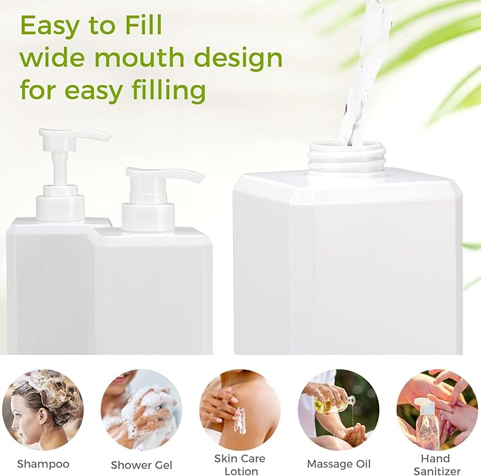 Suream 33.8 oz Refillable Pump Dispenser Bottle, 3Packs Large Shower Bottle Organizer with 4PCS Lables for Shampoo, Body Soap, Hand Soap, Conditioner, for Bathroom, Kitchen, Hotel, Salon, SPA