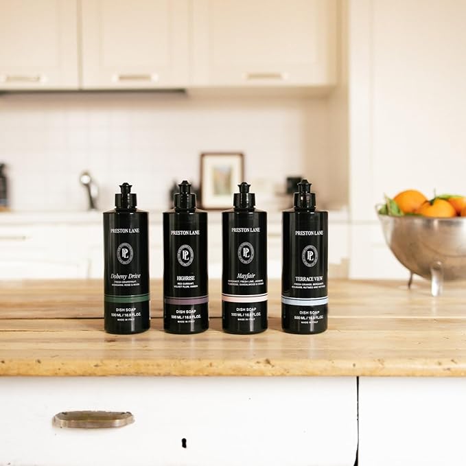 Preston Lane Luxury Dish Soap, Highrise Scent | Plant Powered Formula with Essential Oils | Tough on Grease, Gentle on Hands | Vegan, Cruelty Free, Clean Ingredients