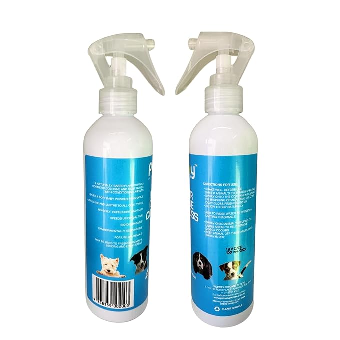 Petway Petcare Powder Cologne Coat Gloss – Natural Cosmetic Dog cologne spray, Dog Show Gloss with a Soft Baby Powder Fragrance, Pet Odour Eliminator and Dog Grooming Spray– 250ml