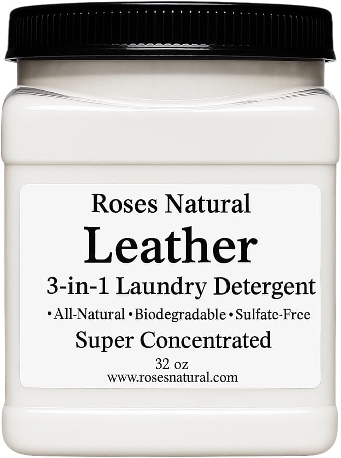 3-in-1 Leather-Scented Laundry Detergent Powder, 32 OZ, Natural, Plant-Based Formula, Cleans, Softens & Deodorizes – 64 Loads, HE Safe, Sulfate-Free, Made in the USA