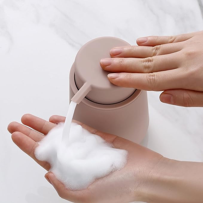 Matte Pink Foaming Hand Soap Dispenser Plastic 11 oz - Modern Minimalist Style for Bathroom & Kitchen Countertop Refillable