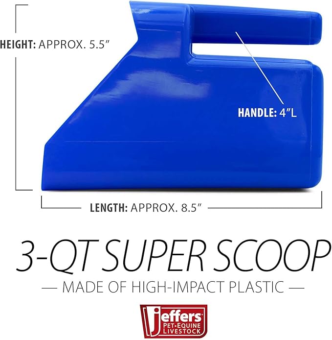 Jeffers Super Scoop 3 Quart – Lightweight and Heavy Duty Plastic Feed Scoop for Pet Food, Grain, Dog Food, Cat Litter, Flour, Rice, Chicken Feed, Garden Soil, Barn, Farm, and Outdoor Use - Royal Blue