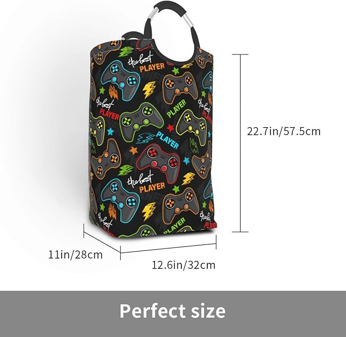 Video Game Gaming Joysticks Large Laundry Hamper Bag With Waterproof Liner - Laundry Basket Foldable Clothes Storage Organizer For Bathroom Bedroom Nursery Dorm