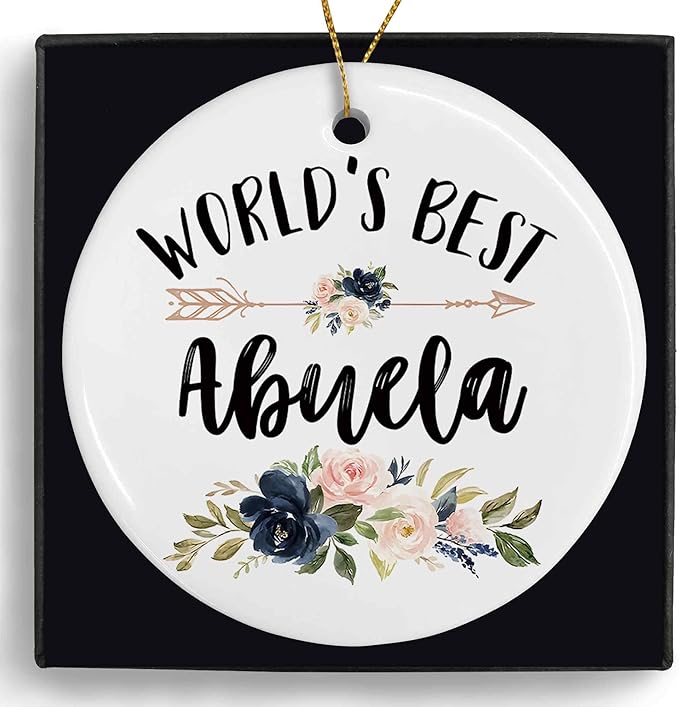 World's Best Abuela Ceramic Ornaments Gifts, Spanish Grandma Round Hanging Ornament Decor Decorations for Christmas Tree Car, Thank You Appreciation Gifts for Grandmother Birthday Holiday