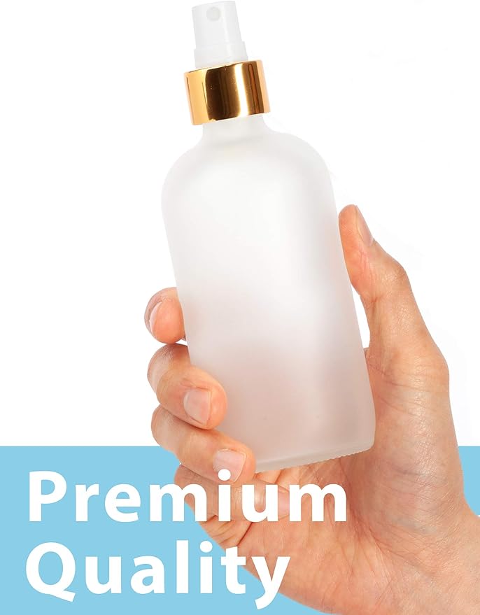 JUVITUS 8 oz / 240 ml Frosted Clear Glass Boston Round Bottle with Gold Fine Mist Spray (4 pack)