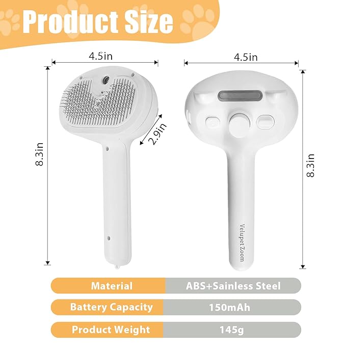 Cat Steam Brush for Shedding, Pet Steam Brush for Dog with Release Button,Anti-Static Pet Spray Hair Removal Comb,Cat Spray Comb for Long & Short Haired Pets,White