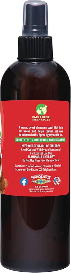 Showseason Animal Products Bath & Brush Therapies® Pet Cologne Cinnamon Nice For Dogs 12.5 oz | Long-Lasting Odor Eliminator | Paraben-Free | Biodegradable & Non-Toxic | Made in USA