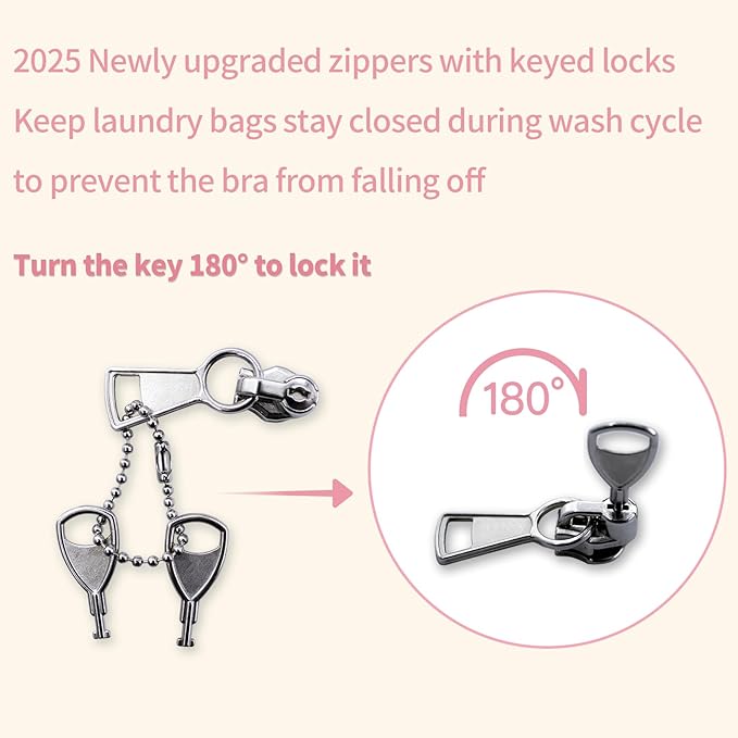 Bra Laundry Bag for Delicates, Machine Mesh Laundry Bags, Lingerie Protector for Bras, 2025 Upgrade No-Fallout Design - Lockable Zipper & 2 Keys for Bras, Underwear, Fits A-38DDCup