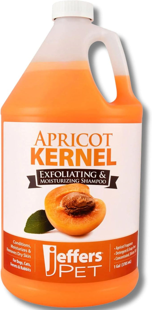 Jeffers Pet Apricot Kernel Shampoo – Detergent & Soap Free Exfoliating & Moisturizing Formula for Dogs, Cats, Puppies, Ferrets & Rabbit – Coconut Cleanser, Apricot Scent, Vitamins A&D, 1 Gallon