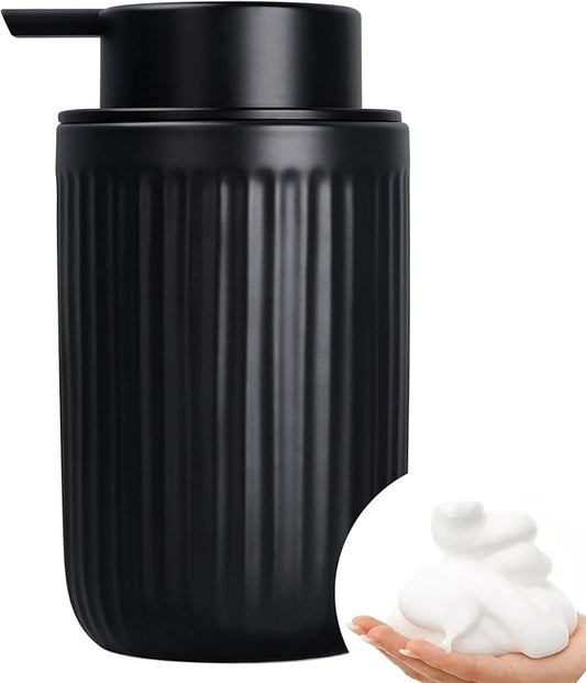 BosilunLife Foam Hand Soap Dispenser - Ceramic Black Foaming Soap Dispenser for Bathroom 12oz Refillable Liquid Lotion Soap Dispenser with Rust-Proof foaming Pump for Countertop