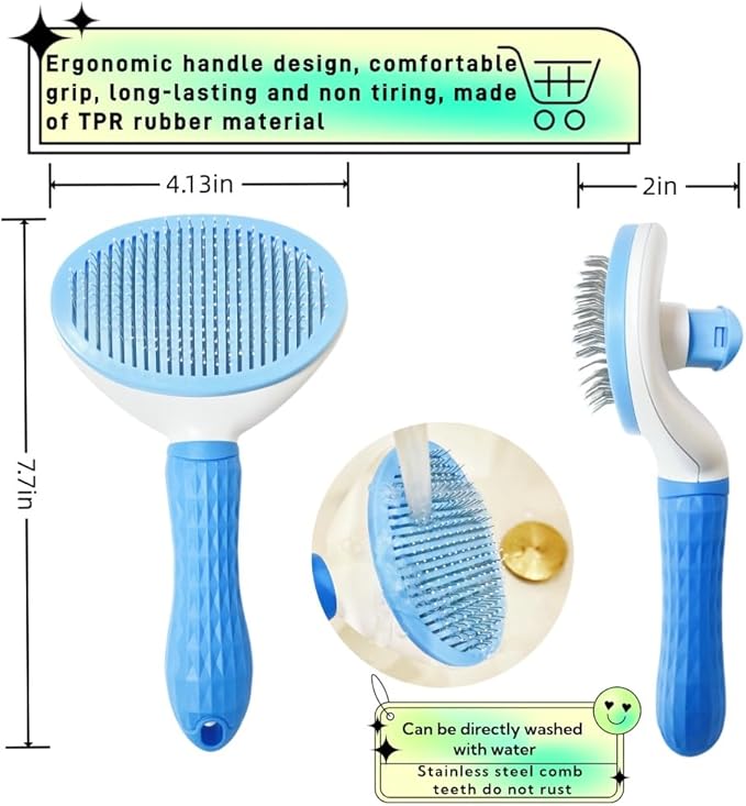 Cat Brush Self Cleaning, Ergonomic Handle,Slicker Cat Brush with Release Button,Tool Suitable for Cats and Dogs Pet Hair Cleaner, Easy to Remove Loose Undercoat ﻿ ﻿