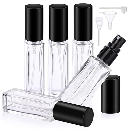 Segbeauty Mini Perfume Spray Bottles, 5 Set of 10ML Clear Glass Travel Perfume Atomizer Refillable, Empty Tiny Sprayer Fragrance Scent Sample Spray Containers Cosmetics Essential Oil Dispensing Bottle