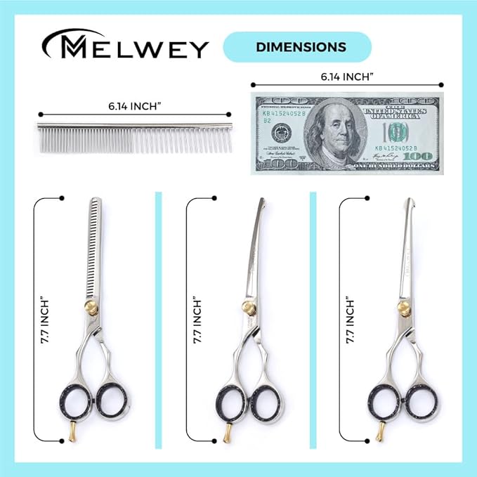 Left-Handed Pet dog Grooming Scissors Set Pro-Grade Curved Shears for Dogs Cats - Precision Crafted Sharp Blades Comfort Grip - Ideal for Cutting Curving Thinning (LH Round Tip Kit)