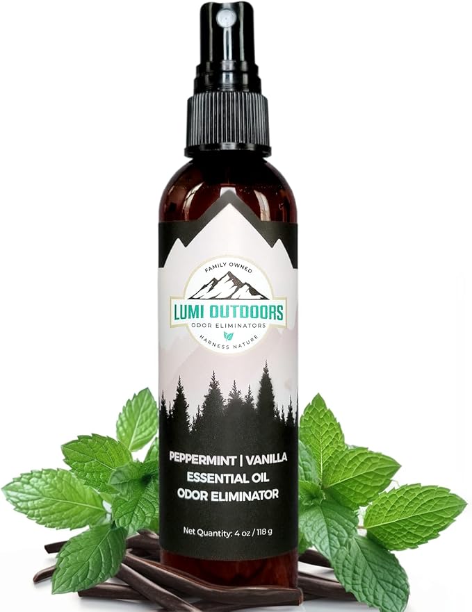 Lumi Outdoors Natural Air Freshener - Peppermint Vanilla - Essential Oil Odor Eliminating Bathroom Spray