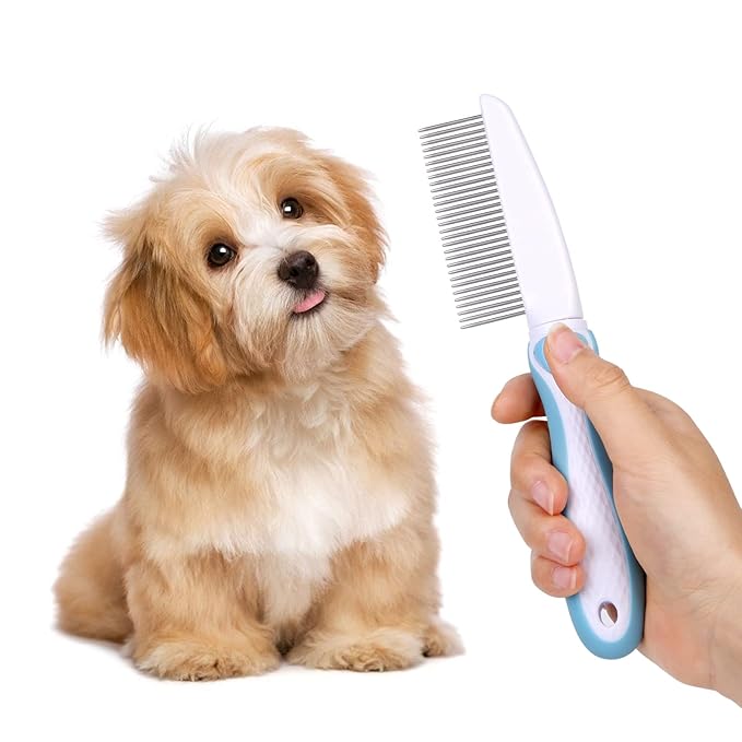 Professional Stainless Steel Grooming Comb for Dogs & Cats - Detangler for Long/Curly Hair, Removes Tough Mats, Knots & Tangles - Pain-Free Undercoat Deshedding Tool for DIY Pet Grooming