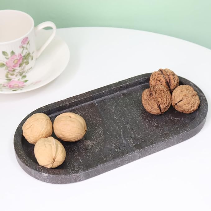 Natural Marble Tray, Oval Vanity Decorative Tray for Bathroom Counter, Countertop Stone Organizer, Catchall Tray for Kitchen, Perfume, Candles, Jewelry Dish Decorative Tray