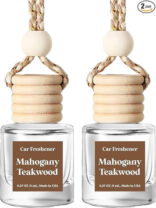 HoogaLife Car Air Freshener Diffuser 2 Pack Hanging Mahogany Teakwood Car Air Freshener for Women 45+ days Long Lasting Fragrance Made in USA (M33)