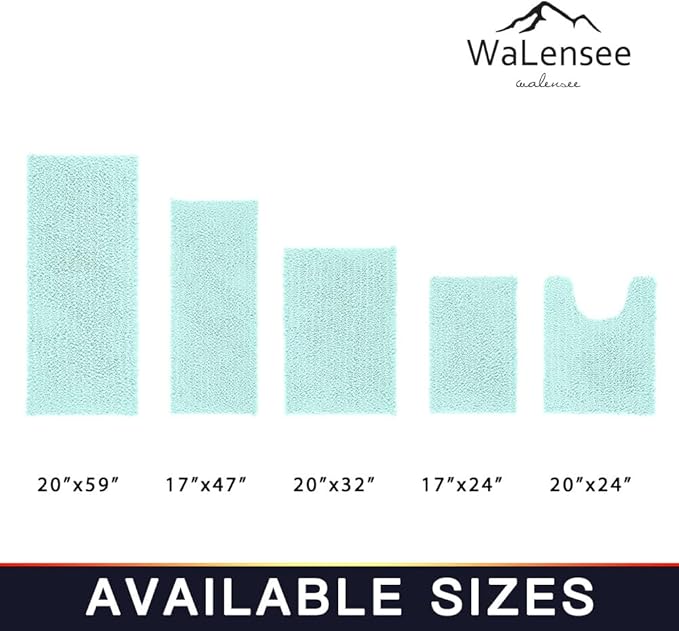 Walensee Large Bathroom Rug Non Slip Bath Mat (24x60 Inch Spa Blue) Water Absorbent Super Soft Shaggy Chenille Machine Washable Dry Extra Thick Perfect Absorbant Best Plush Carpet for Shower Floor