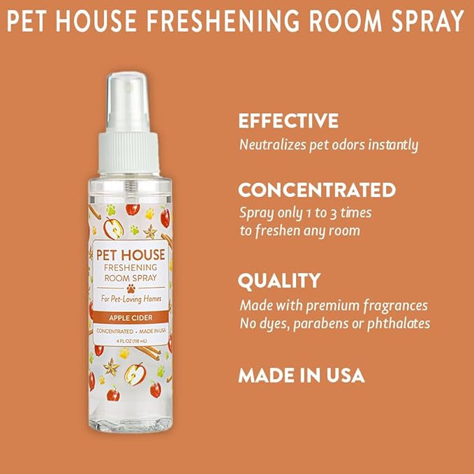 One Fur All Room Spray for Pet Odor, 4 OZ Concentrated Pet Friendly Air Freshener, Apple Cider Pack of 1