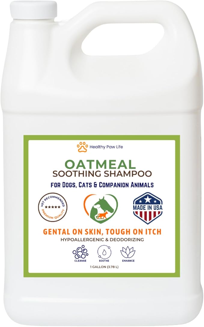 Healthy Paw Life Oatmeal Shampoo – Vet-Recommended Itch Relief for Dogs, Cats & Horses – Hypoallergenic, Moisturizing & Deodorizing – 1 Gallon – Made in USA