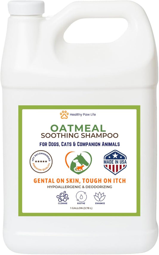 Healthy Paw Life Oatmeal Shampoo – Vet-Recommended Itch Relief for Dogs, Cats & Horses – Hypoallergenic, Moisturizing & Deodorizing – 1 Gallon – Made in USA