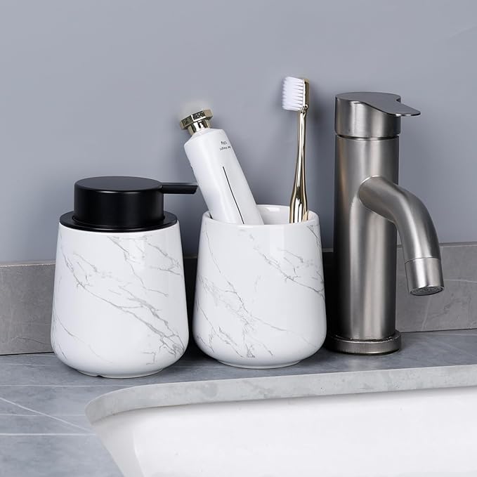 Bosilunlife Ceramic Foaming Soap Dispenser - 12 oz Marble Foam Hand Wash Dispenser Bathroom Countertop Soap Dispensers Kitchen Dish Soap Pump Dispenser Liquid Soap Dispenser for Bathroom