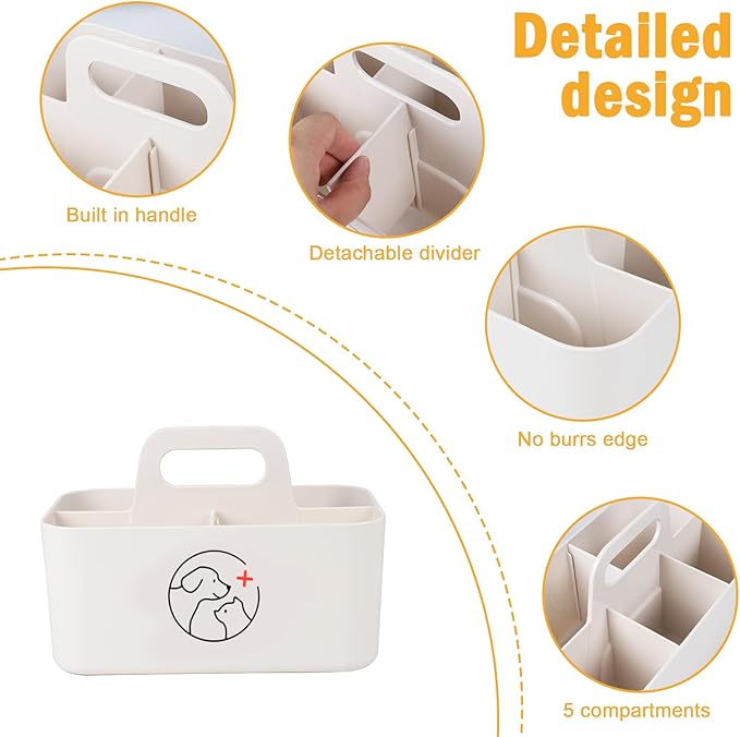 Dog Storage Organizer for Pet Nursing Supplies,Portable Caddy Organizer for Pet Stuff,Divided Storage Bin for Dog Cat Feeding Bottle/Pet Pill Shooter/Whelping Kit-Bathroom,Countertop Storage