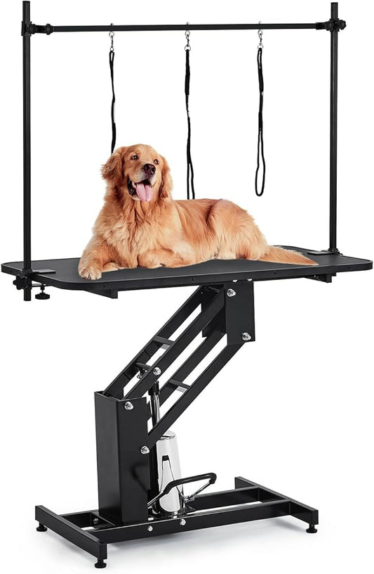 43.6" Pet Grooming Table for Large Dogs, Heavy Duty Height Adjustable Dog Grooming Table With Overhead Arm & Noose Height Range 22''-39'', Maximum Capacity Up to 350 Lbs, Black