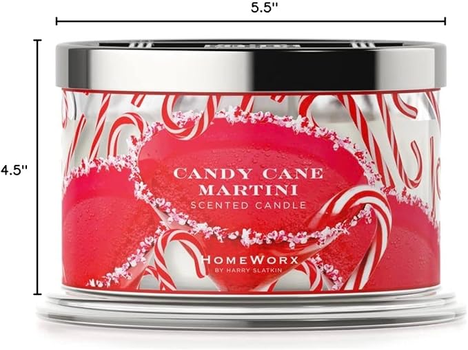 HomeWorx by SLATKIN + CO. Candle- Candy Cane Martini, 18 oz. Premium Scented Candle - 30-55 Hours Burn Time