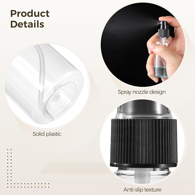 100 PCS Small Spray Bottles 2 oz Bulk - 60 ML Transparent PET Spray Bottles with Black Mist Nozzle Travel-Size, Convenient for Samples Office Home Use