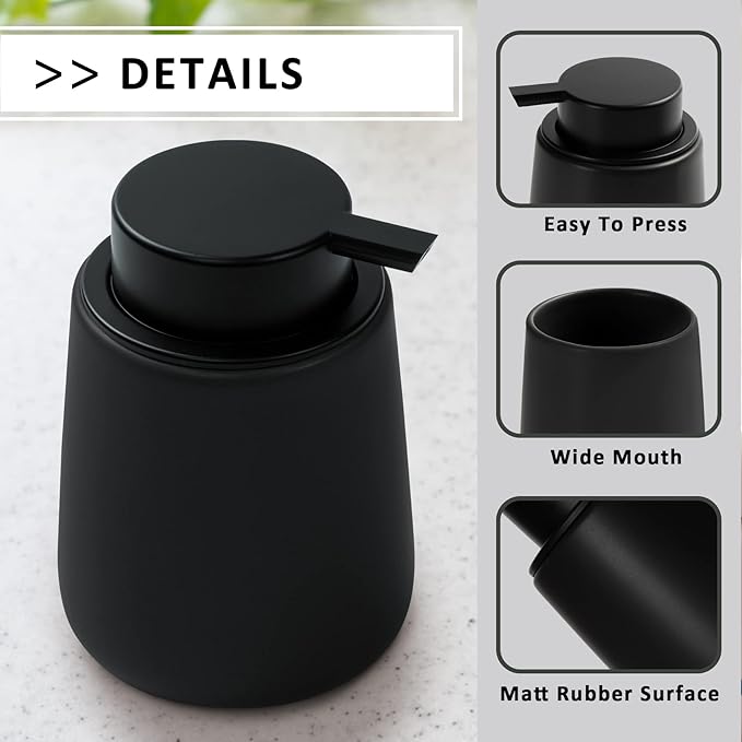 Soap Liquid Dispenser Ceramic with Easy-to-Press Pump Hand Liquid Dispenser for Shampoo Bathroom Kitchen 12 oz 2pcs