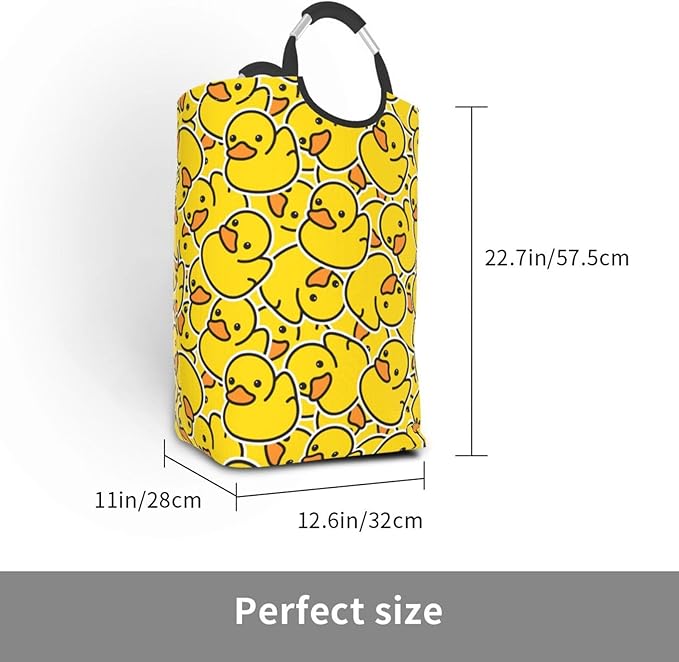 Cute Rubber Ducks Large Laundry Hamper Bag With Waterproof Liner - Cartoon Ducky Laundry Basket Foldable Clothes Storage Organizer For Bathroom Bedroom Nursery Dorm