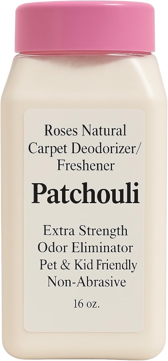 Carpet Deodorizer Powder – Patchouli Scent, Extra Strength Odor Eliminator, Pet & Kid Friendly, Non-Toxic, 16 oz