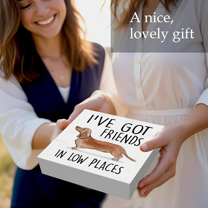 Dachshund Gifts For Women, Wiener Dog Gifts For Christmas, Dachshund Wiener Dog Decorations, Wood Sign for Farmhouse Bathroom Decor Kitchen Dining Room Decor, 5 x 5 Inch