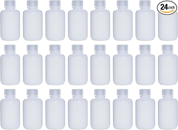 125ML 4OZ Nature Narrow Mouth HDPE Plastic Reagent Bottles with Caps Pack of 24