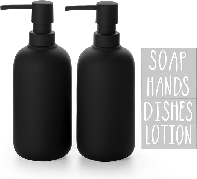 Ceramic Soap Dispenser - Elegant Hand Soap Pump with 4 Labels (Soap, Dishes, Lotion, Hands) - Durable & Stylish Ceramic Design for Kitchen & Bathroom, Refillable Liquid Soap dispenser(2 PACK)