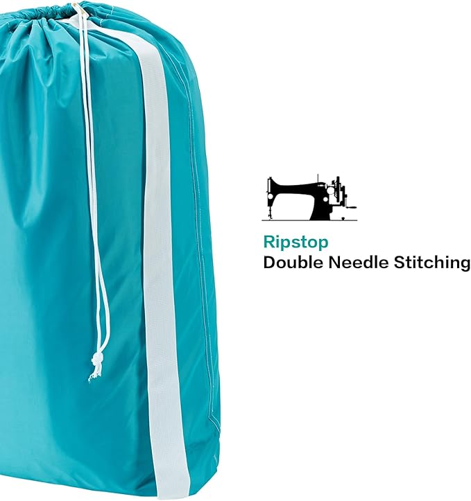 HOMEST 2 Pack XL Nylon Laundry Bag with Strap, Large Dirty Garments Organizer, Easy Fit a Hamper or Clothing Basket, Can Carry Up to 4 Loads of Clothes, Grey and Sky Blue