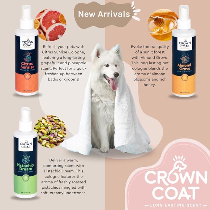 Crown Coat Citrus Sunrise Long Lasting Pet Cologne, 8 oz - Professional Grooming Grade, Natural Perfume Deodorant, New Long Last Fragrance Formula for Dogs and Cats