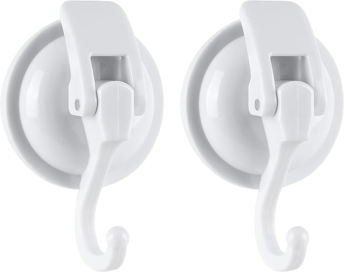 Heavy Duty Vacuum Suction Cup Hooks, White Plated Polished Super Suction for Kitchen Bathroom, 2 Pack